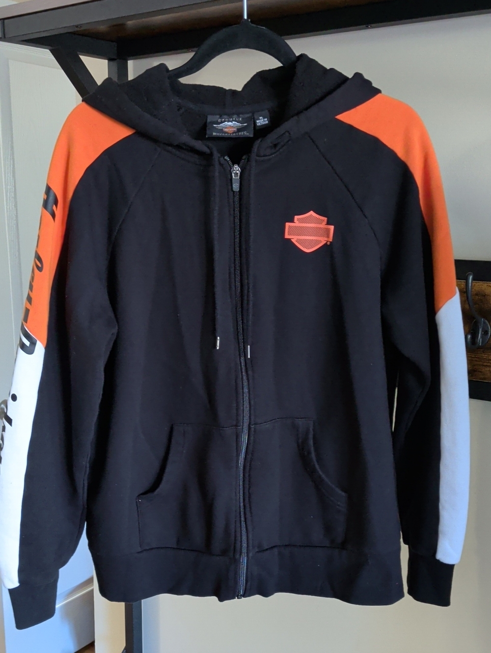 Harley-Davidson Black, Orange & White Zip Front Hoodie Jacket